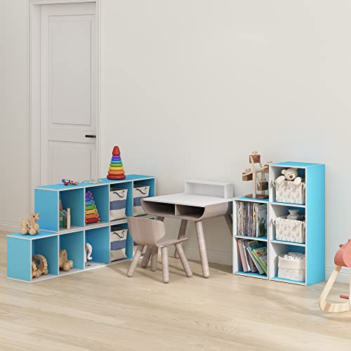 Image of Furinno PASIR Book Shelf, 4-Tier Modern Bookshelf, Open Shelves Bookcase 9 x 12 x 42, Easy Assembly, for Living Room, Bedroom, Home Office, Light Blue /White
