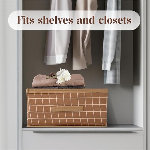 Image of Kuber Industries Foldable Multi-purpose Cloth Organizer for Storage with Drawing Handle | Durable Organisers Storage Box for Clothes /Toys | Check Design - Beige
