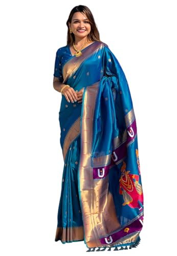 Image of SGF11 Women's Kanjivaram Paithani Silk Saree With Unstitched Blouse Piece