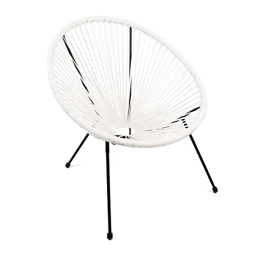 THE SECRET HOME - Silla Acapulco en Ratán para Jardín - Alto. 89 cm x Largo. 78 cm x Ancho. 72 cm - Silla de Acero en Color Blanco - Asiento de Exterior para Balcón, Terraza y Jardín