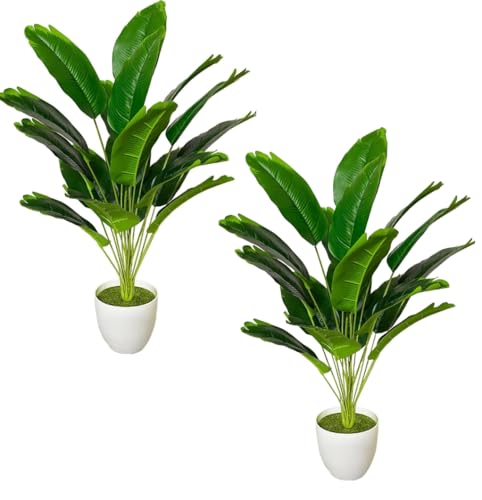 Image of Dekorly Fake Plants Artificial Floor Plants Large Tropical Palm Tree Tall Monstera Plant in Pot Faux Plants for Indoor Outdoor Home (Banana Tree, Pack of 2)