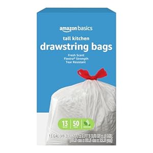 Amazon Basics Flextra Tall Kitchen Drawstring Trash Bags, Fresh Scent, 13 Gallon, 50 Count