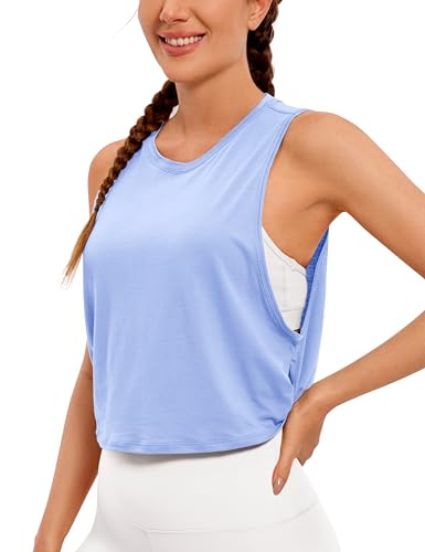 Image of CRZ YOGA Pima Cotton Dropped Armhole Tank | Workout, Naturally Soft, Loose Fit, Crop, Crewneck, Knotted Sides, Sleeveless Tops for Women