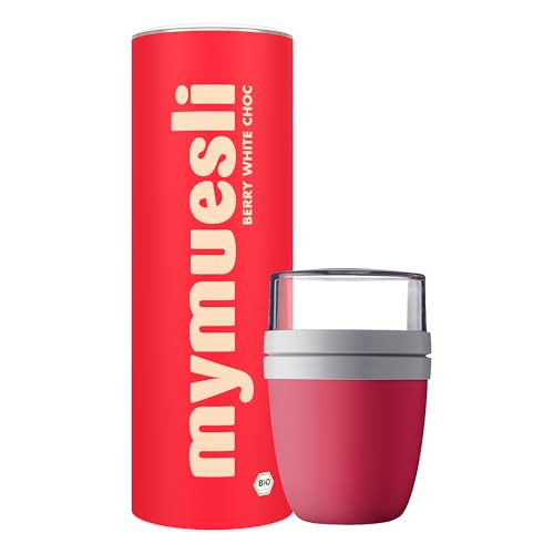 mymuesli Berry White Choc BIO Müsli (575g) - Ohne Palmöl + Mepal Müsli-Becher (500 ml Becher & 300 ml Deckel) Joghurt-Becher - To Go (2Go) für Mikrowelle & Spülmaschine
