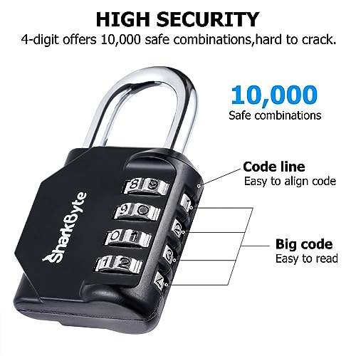 SharkByte 2-Pack Heavy Duty Combination Padlocks, 4-Digit Weatherproof Outdoor Lock, Keyless Resettable Lock for Gym School - Image 3