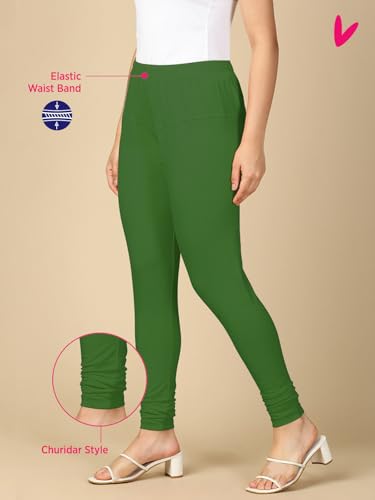 Image of Lux Cozi PYNK Solid Premium Cotton Lycra Churidar Leggings for Women | Regular Fit Elastic Waist Full Length Women Leggings | Free Size
