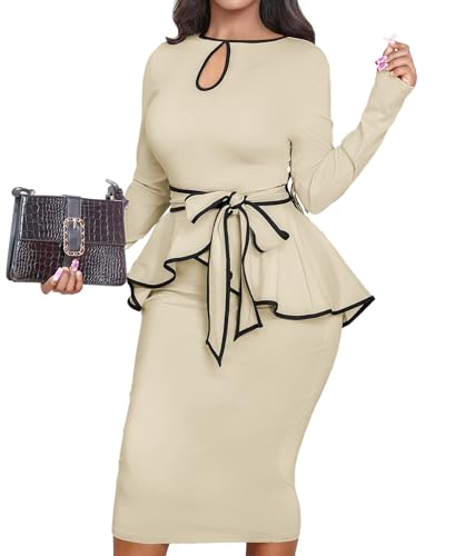 Image of MOJICK Vintage Dress for Women Ruffle Bodycon Keyhole