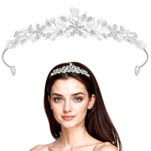 HJZHII Diadème de princesse avec fleurs et perles de cristal Pour femmes et filles Pour mariage, bal, anniversaire, cosplay, fête costumée