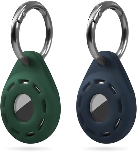 Geiomoo Silicone Case for Tile Sticker (2024) and Air Tag Tracker, Soft Flexible Scratch Resistant Protective Cover with Carabiner (Navy Blue+Emerald Green)