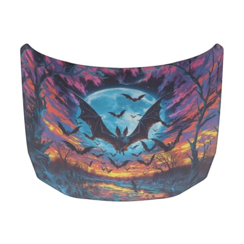 Image of Spooky Bat Halloween Print Car Hood Cover Easy to Install Fabric Hood Cover Halloween Vehicles Decorate Engine Removable Automotive Accessories Personalized Suitable for Cars(59x39 Inch)
