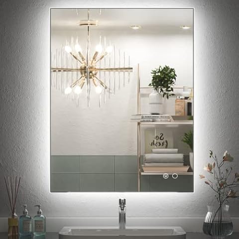 Keonjinn LED Bathroom Mirror 24" x 32" with Backlit, Led Mirror for Bathroom, Mirror with Lights Wall Mounted Anti Fog, Tempered Glass, UL Listed Driver, IP44 Waterproof, CRI90+(Horizontal/Vertical) Cover