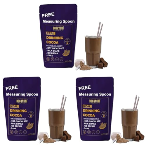 Image of BOGATCHI Drinking Keto Chocolate , Single Origin and Natural , Vegan -Raw - No Sugar- Gluten Free- Dark Unsweetened Drinking Cocoa Powder, 200g , Free Measuring Spoon (Pack of 3)