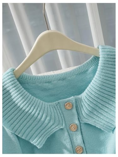 OYOANGLE Women's Off The Shoulder Sweaters Long Sleeve Button Pullover Jumper Tops3
