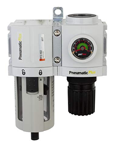 PneumaticPlus PPC3B-N02G Druckluftfilterregler, hohe Durchflussmenge, 1/4 Zoll NPT, Wandmontage, Messgerät, SAU320-N03G, Manueller Ablass, 1/4" NPT Cover