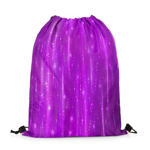 Erosebridal Purple Gradient Drawstring Backpack,Glowing Ombre Lines Drawstring Bags 13X15.7,Sparkle Neon String Backpack,Abstract Stripes Draw String Back Bag For Sport Gym,Glitter Stars Cinch Bag