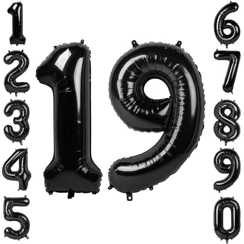 Black Number 19 Balloon 40 Inch, Foil Numeral for Last Teen Milestone