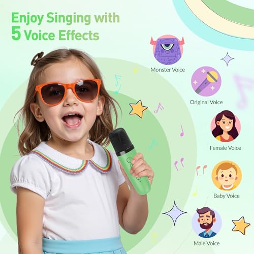 Image of Mini Karaoke Machine：Portable Bluetooth Karaoke Microphone, Singing Speaker with 2 Wireless Mic and Light Kids Adults, Christmas Birthday Gifts for Girls Boys Family Home Party(Green)