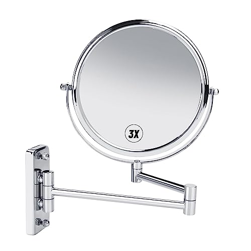 La Mejor Selección de Espejos de aumento de pared los mejores 10. 47 BestYiJo 8In Espejo de Tocador para Montaje en Pared, Rotación de 360° Espejo de Maquillaje, Cromado, 3X Espejo de Aumento para Baño, Mesa, Mujeres Regalos