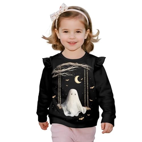 doginthehole Toddler Girl Halloween Sweatshirts Crewneck Ruffle Pullover Tops Long Sleeve Sweater Shirts 1-8T