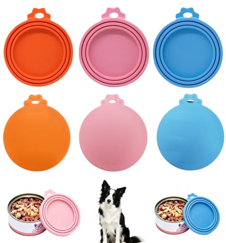 Bebolizerch 3pcs Pet Food Can Lids Cat Silicone Can Cover BPA Free Airtight Seal Pet Can Lid Dog Reusable Can Storage Cover with Easy Grip Tab (OrangePinkBlue)