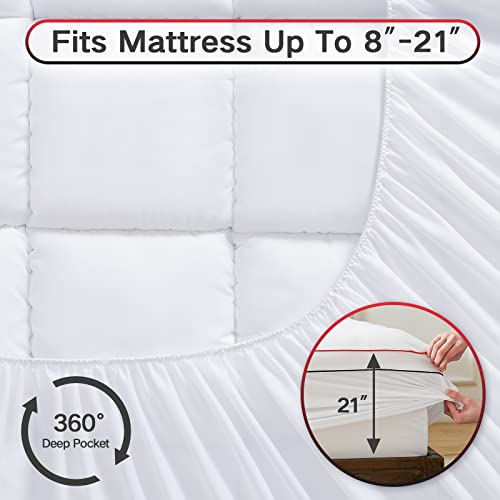 Homemate Queen Mattress Topper,1800Tc Cooling Mattress Pad Cover For Deep Sleep, Extra Thick 3D Snow Down Alternative Overfilled Plush Pillow Top With 8-21 Inch Deep Pocket - Queen Size, White #TOP3