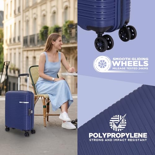 Image of American Tourister Liftoff+ | Small Size Cabin Trolley Bag (55 cm) for Travel | 360 8 Wheel Travel Luggage | Hard Case Polypropylene (PP) Suitcase | Mounted TSA Lock | Midnight Blue