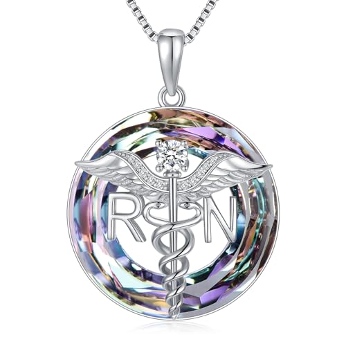 WINNICACA Nurse Gifts Nurse Pendant Sterling Silver Nurse Necklace Caduceus Angel Wings RN Necklace Stethoscope Necklaces Graduation Birthday Nurse's Day Christmas Gifts for Nurses