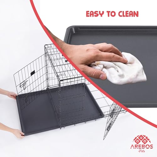 Arebos Hundekäfig 63 x 45 x 51 cm | Hundetransportbox Auto klappbar | Hundebox faltbar | Transportbox Hund mit 2 Türen | Hundekäfig für Zuhause | S Schwarz