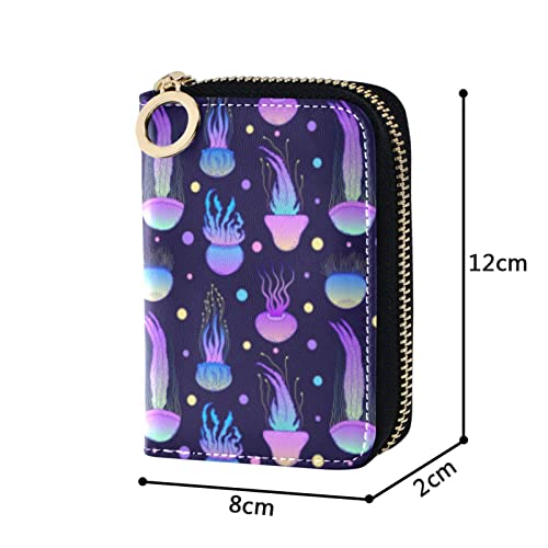 OTVEE Doodle Purple Jellyfishes Credit Card Wallet, Microfiber Leather Zipper RFID Card Case Holder for Women4