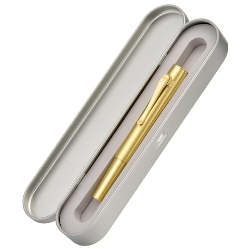 Image of Hongdian M2 Mini Brass Fountain Pen with Extra Fine Soft Golden Nib, Sleek Shape Short Pocket Travel Pen (Glossy Brass)