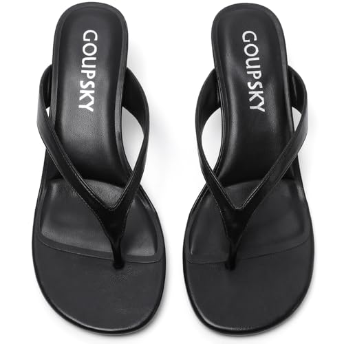 Image of Kitten Heels for Women Round Open Toe Sandals Flip Flop Heels Summer Low Heeled Thong Sandals