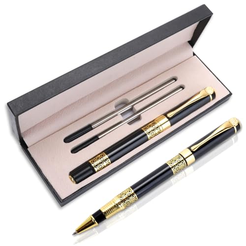 Amaxiu Stylo à bille en métal de luxe, Stylo à bille de 1,0 mm pour les affaires avec boîte cadeau et 2 recharges d'encre noire - Stylo à bille à point...