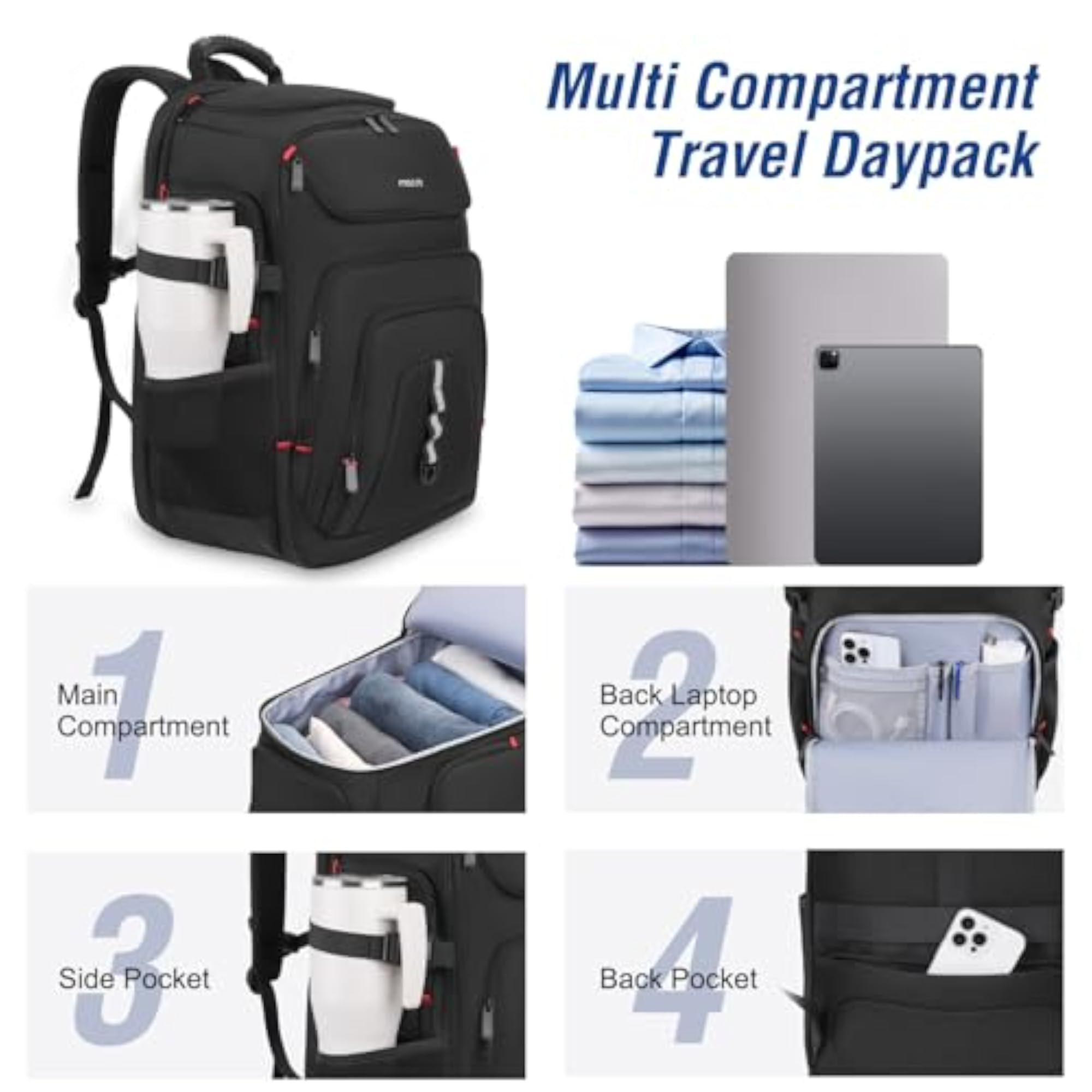 18.4 Inch Laptop Backpack with USB Charger Port, Black