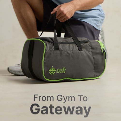 Image of Cult Foldable Unisex Duffle Bag 25L - Lightweight, Water-Repellent & Durable Gym and Travel Bag with Adjustable Shoulder Strap, Side Pocket & Strong Zippers - Olive