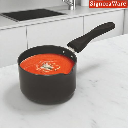 Image of Signoraware Opulent Non Stick Saucepan | Multipurpose & Durable | Comfortable & Safe Grip | Effortless Cooking | Best for Boiling Milk, Preparing Tea /Coffee & Heating Soups | (2 LTR | Steel)