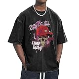 Unisex Bizkit Rap Rock Band Limp T-Shirt Baumwolle T-Shirt Antik Waschverfahren Abgesenkte Schulter Kurzarm für Büro Wochenenden und sportliche Aktivitäten