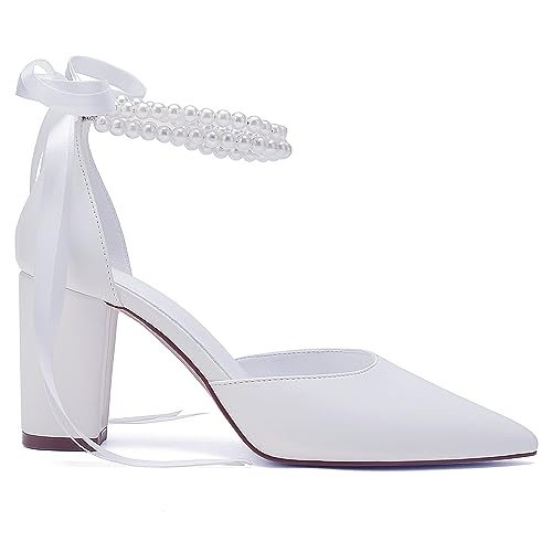 Women's Chunky High Heels Pumps Closed Toe Block Heels Dress Pump Shoes for Women Prom Wedding Party Office Work Formal Sandal3