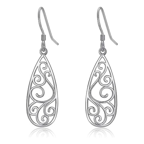 YZSFMZGE 925 Sterling Silver Post Dangle Drop Earrings for Women Filigree Teardrop Dangling Fish Hook Earrings Jewelry Gifts for Christmas Birthday Cover