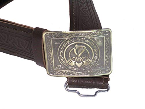 AAR Leather Celtic Design Kilt Belt Black & Brown With Antique Finish Buckle Scottish Highland4