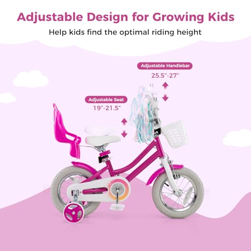 Image of BABY JOY Girls Bike with Streamers & Doll-Seat, Kids Bike for 3-8 Years Old