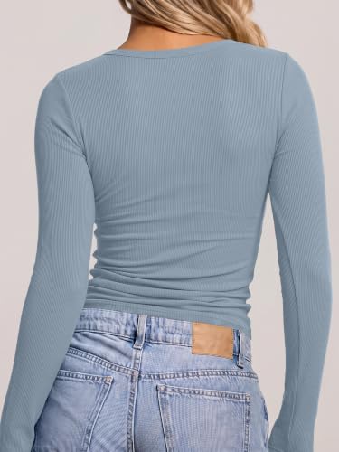 Image of ANRABESS Long Sleeve Shirts for Women Fall V Neck Slim Fit Tops Basic Tee