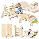 Giant bean 5-in-1 Montessori Kletterdreieck mit Kletterbogen und Rutsche, Holzdreieck für Kleinkinder ab 1-3, Indoor Kletterspielzeug, Regenbogen mit Kissen, S