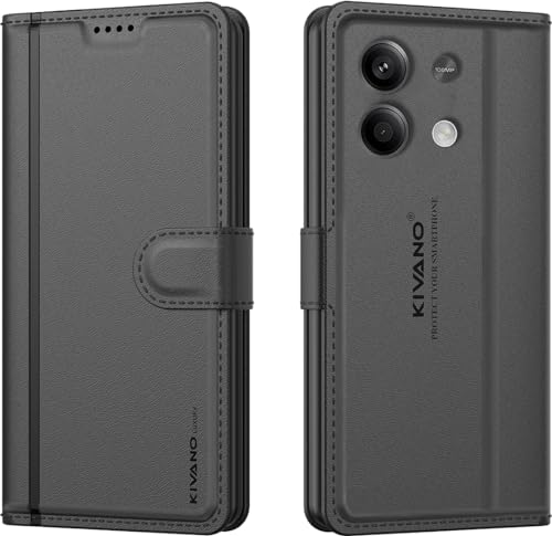 Image of KIVANO LUXE Compatible for Redmi Note 13 Pro 5G Luxury Handmade Leather Magnetic Flip Folio Case | Card Holder & Kickstand | Slim Protective Cover | Unisex - Black