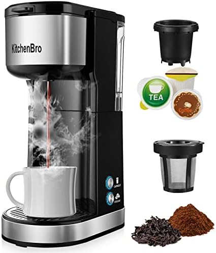 Single Serve Coffee Maker K Cup with Reservoir,Space Saver One Cup Coffee Maker, 2 In 1 Coffee Maker 6 To 14 Oz Brew Sizes,Fits Travel Mug,Single Pod Coffee Maker with Self-Cleaning Function,Black