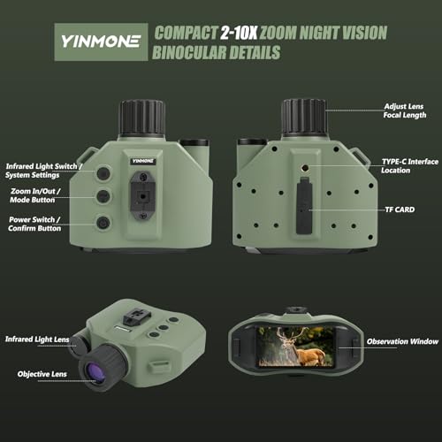 2026 New Compact 4K Night Vision Goggles with Rechargeable Battery,TF Card for Save Photo&Video,3 inch HD Display Screen Lightweight 10x Night Vision Binocular for Hunting Camping&Security-Green - Image 4