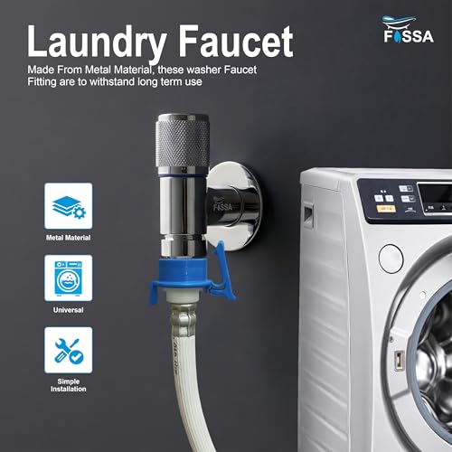 Image of Fossa Galaxy Washing Machine Faucet Stainless Steel - Wall Mounted Water Tap for Toilet, Dishwasher, Laundry, and Kitchen Sink | Space Saving Multi-Use Angle Valve with Easy Grip Control | Silver