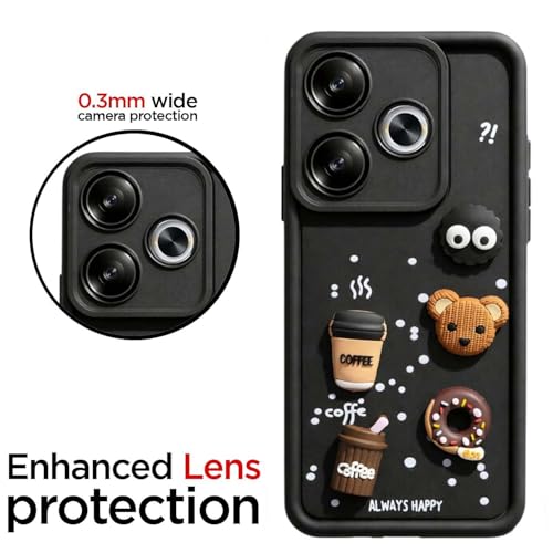 Image of Bintage CASE Cute Fun Taddy Cartoon 3D Ball Bear Milk Cake Coffee Silicon Case Full Body & Camera Protection Back Cover Compatible for MI Poco F6 5G - Black