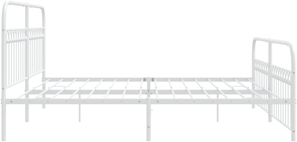 White Steel Bed Frame 76 x 80 in Rectangular Platform Foundation with Sturdy Slatted Design for Bedroom Storage and Mattress Support Easy Assembly Durable Heavy-Duty