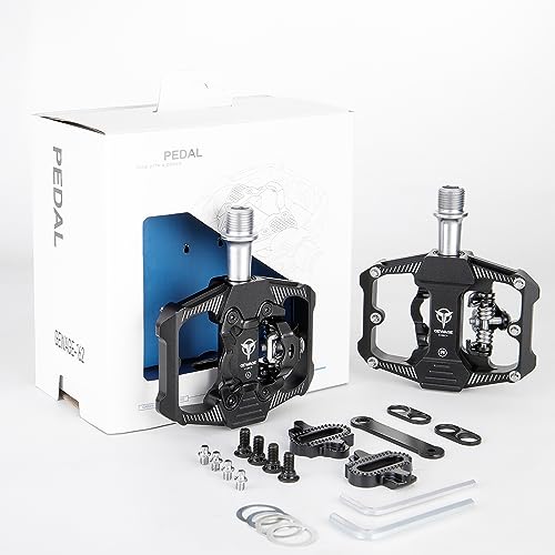Mountain Bike Pedals - Dual Function Flat And Clipless Pedal - 3 Sealed Bearing Platform Pedals Clipless Compatible With Spd, Bicycle Pedals For Bmx Spin Exercise Peloton Trekking Bike #TOP6