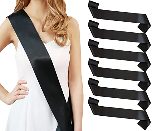 Docooniver 6pcs Black Blank Sashes for Pageants Senior 2024 Prom Queen Plain Satin Custom Personalized Sashes